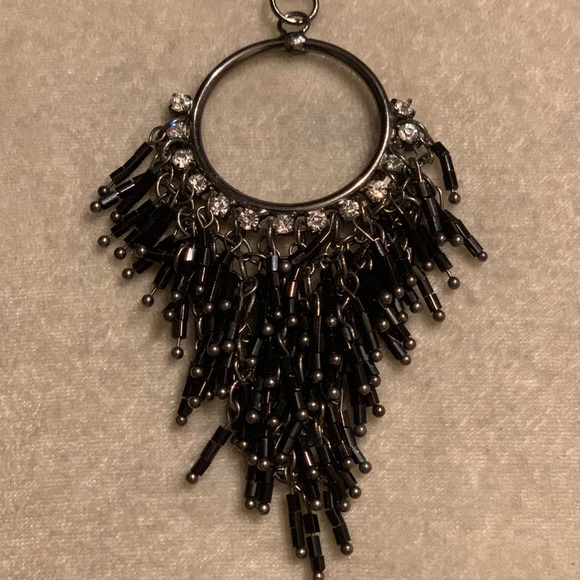 Gun Metal Crystal Black Tassel Pendant & Necklace - Picture 10 of 12